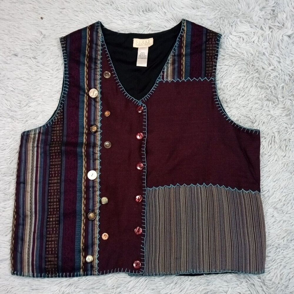 Vintage  Cedar Canyon Vest Womens L‎ Purple Boho Gypsy Cottage Core Button Up
